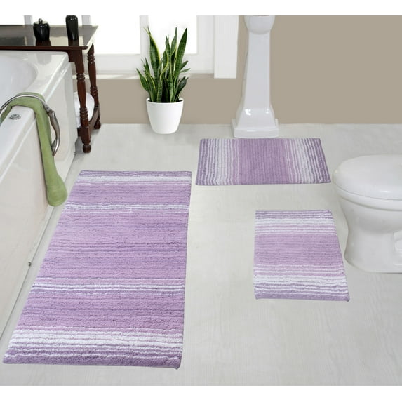 Home Weavers Gradation Rug Collection 100% Cotton Non-Slip Bathroom Rug Set Machine Washable Bathroom Rug-17"x24", Bath Rug- 21"x34", Runner- 21"x54", Purple Color 3 Piece Bath Rug set