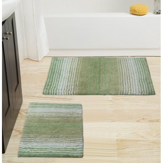 Home Weavers Gradation Rug Collection 100% Cotton Non-Slip Bathroom Rug Set Machine Washable Bathroom Rug-17"x24", Bath Rug- 21"x34", Sage Color 2 Piece Bath Rug set