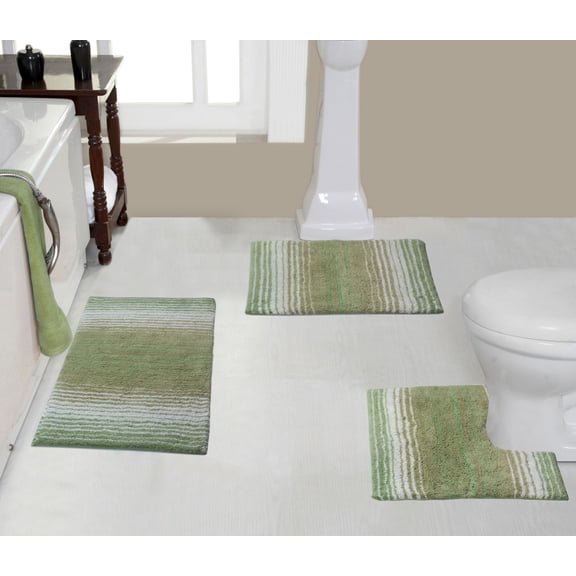 Home Weavers Gradation Rug Collection 100% Cotton Non-Slip Bathroom Rug Set Machine Washable Bathroom Rug-17"x24", Bath Rug- 21"x34", U Shaped Contour- 20"x20", Sage Color 3 Piece Bath Rug set