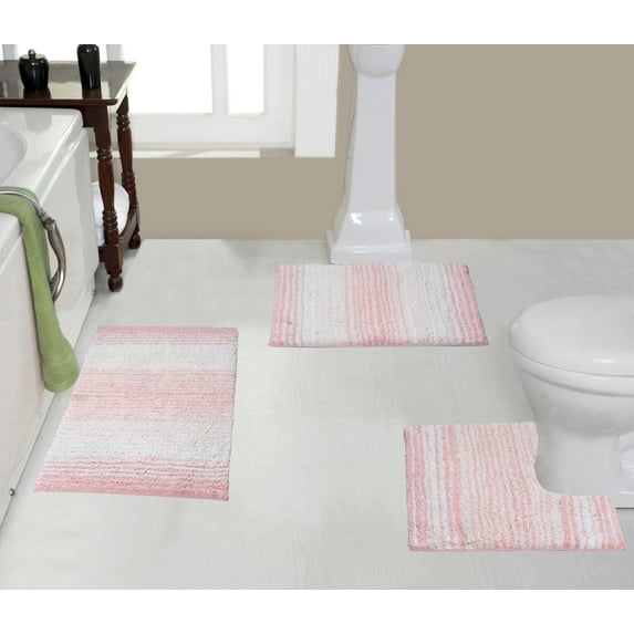 Home Weavers Gradation Rug Collection 100% Cotton Non-Slip Bathroom Rug Set Machine Washable Bathroom Rug-17"x24", Bath Rug- 21"x34", U Shaped Contour- 20"x20", Pink Color 3 Piece Bath Rug set