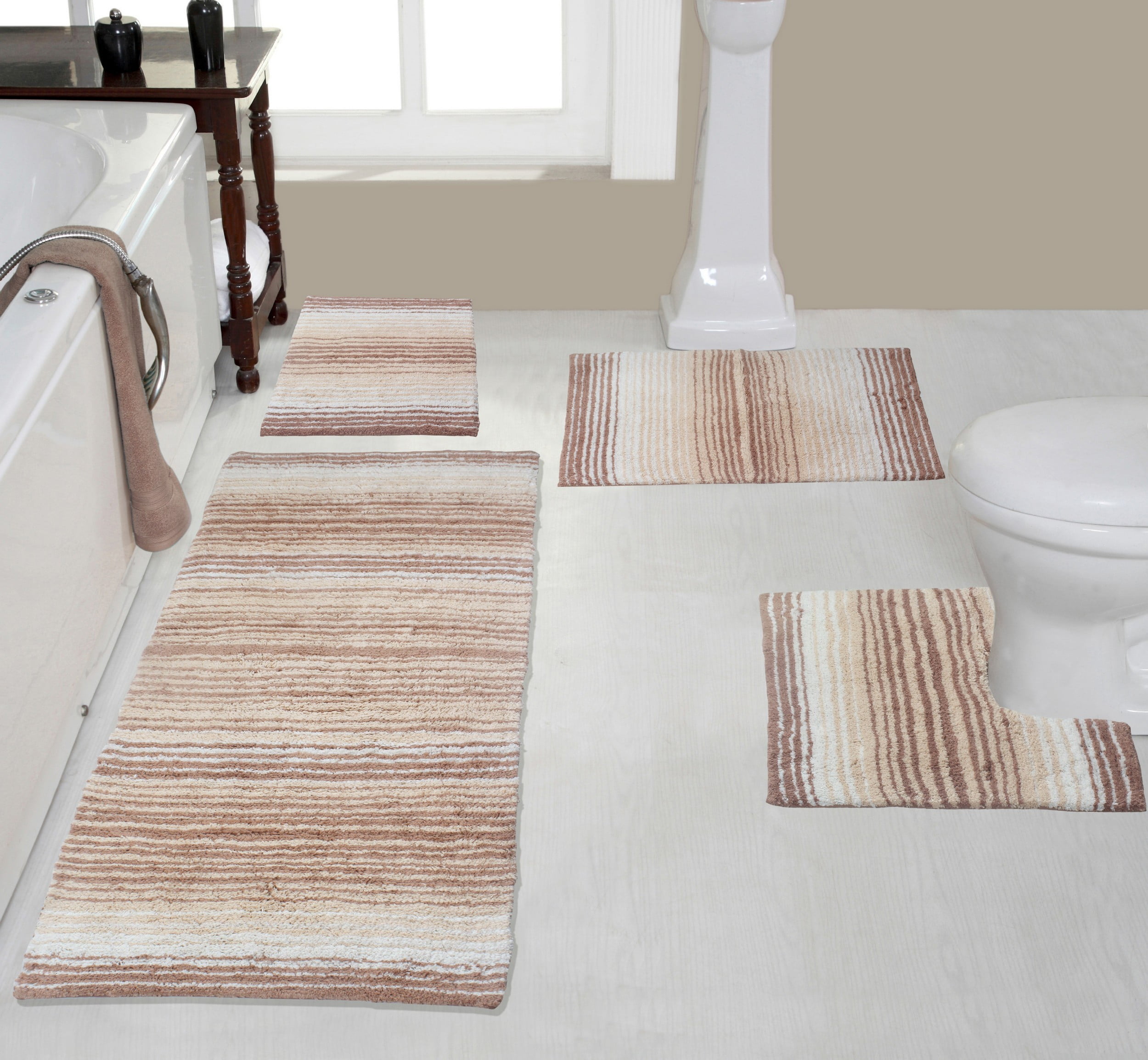 Gradiation Luxury 100% Cotton Beige 4-Piece Bathroom Rug Set