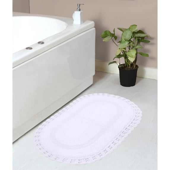 Home Weavers Hampton Crochet Bath Mat 100% Cotton Bathroom Rugs Set, Washable Rug, Extra Soft and Absorbent bath Rug, Kitchen Mat, Bath Mat Set, Bath Floor Mat Reversible, 21"x34" Rectangle, White