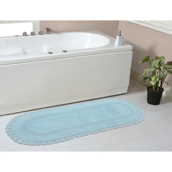 Home Weavers Hampton Crochet Bath Mat Cotton Bathroom Rugs Set, Machine Washable Rug, Extra Soft and Absorbent bath Rug, Kitchen Mat, Bath Mat Set, Bath Floor Mat Reversible, 21"x54" Runner, Aqua