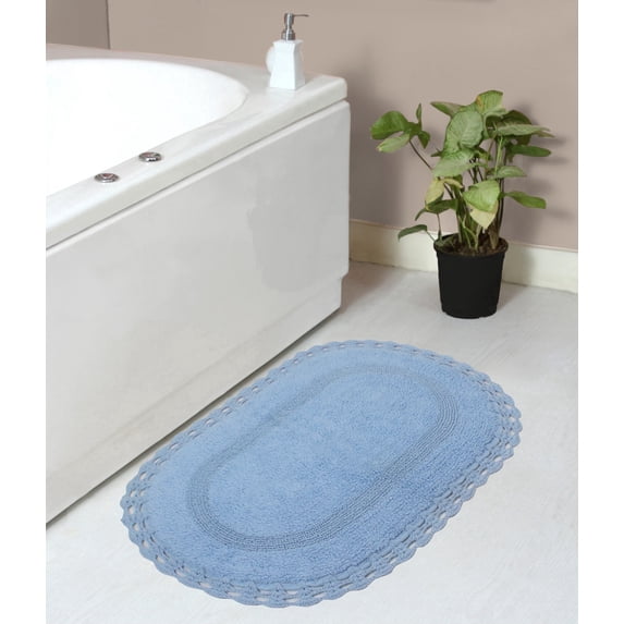 Home Weavers Hampton Crochet Bath Mat 100% Cotton Bathroom Rugs Set, Washable Rug, Extra Soft and Absorbent bath Rug, Kitchen Mat, Bath Mat Set, Bath Floor Mat Reversible, 21"x34" Rectangle, Blue