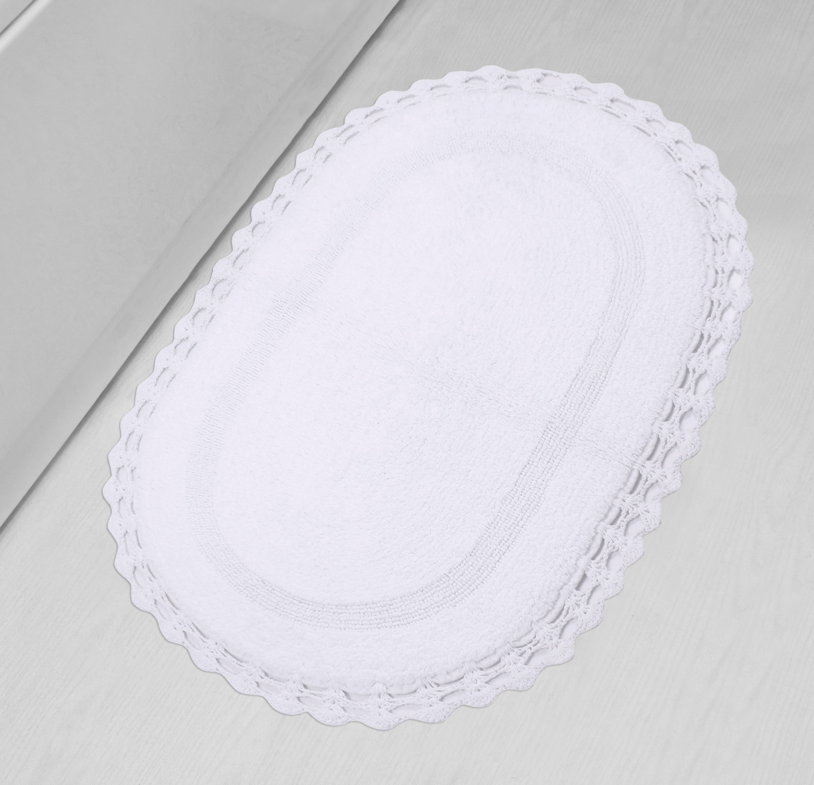 Home Weavers Hampton Crochet Bath Mat 100% Cotton Bathroom Rugs Set, Washable Rug, Extra Soft and Absorbent bath Rug, Kitchen Mat, Bath Mat Set, Bath Floor Mat Reversible, 24"x40" Rectangle, White