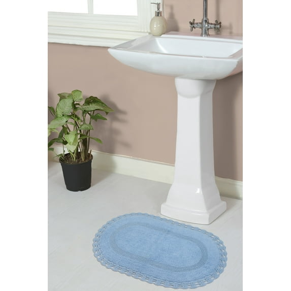 Home Weavers Hampton Crochet Bath Mat 100% Cotton Bathroom Rugs Set, Washable Rug, Extra Soft and Absorbent bath Rug, Kitchen Mat, Bath Mat Set, Bath Floor Mat Reversible, 17"x24" Rectangle, Blue