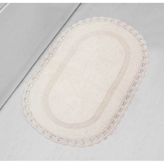 Home Weavers Hampton Crochet Bath Mat 100% Cotton Bathroom Rugs Set, Washable Rug, Extra Soft and Absorbent bath Rug, Kitchen Mat, Bath Mat Set, Bath Floor Mat Reversible, 24"x40" Rectangle, Ivory