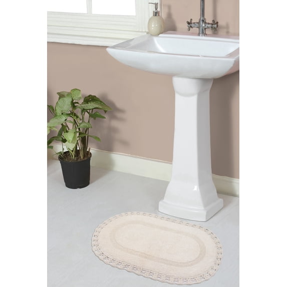 Home Weavers Hampton Crochet Bath Mat 100% Cotton Bathroom Rugs Set, Washable Rug, Extra Soft and Absorbent bath Rug, Kitchen Mat, Bath Mat Set, Bath Floor Mat Reversible, 17"x24" Rectangle, Ivory