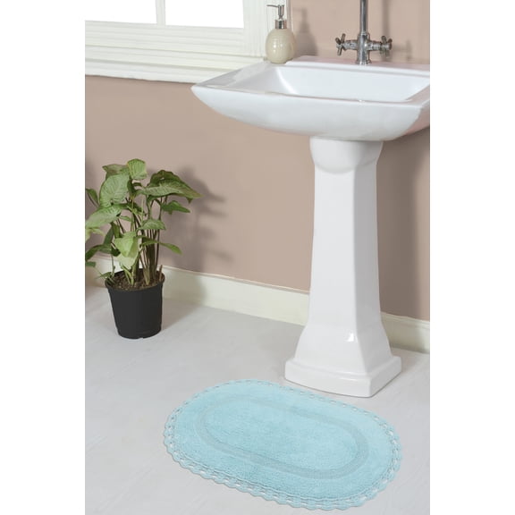 Home Weavers Hampton Crochet Bath Mat 100% Cotton Bathroom Rugs Set, Washable Rug, Extra Soft and Absorbent bath Rug, Kitchen Mat, Bath Mat Set, Bath Floor Mat Reversible, 17"x24" Rectangle, Aqua