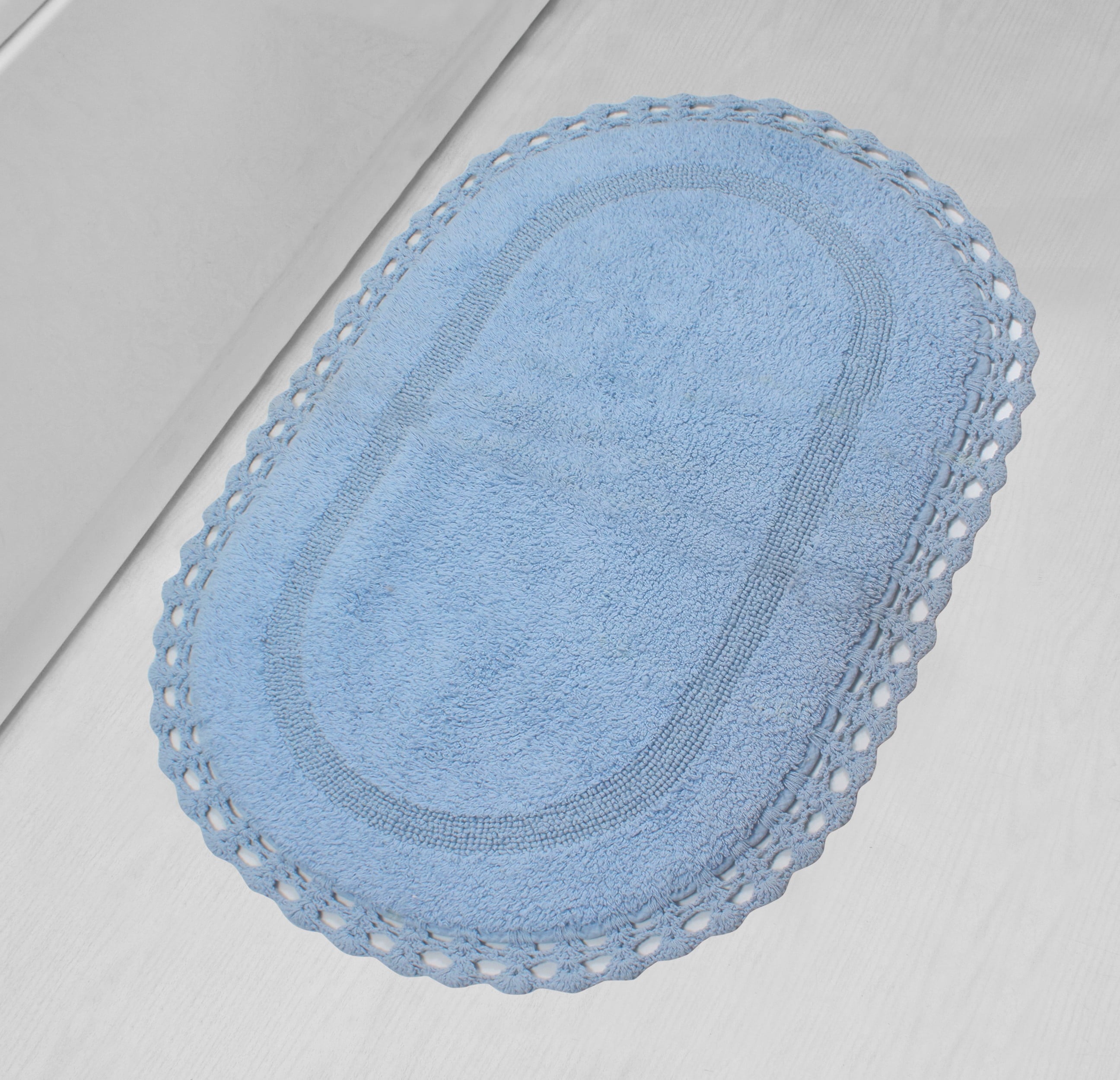 Home Weavers Hampton Crochet Bath Mat 100% Cotton Bathroom Rugs Set, Washable Rug, Extra Soft and Absorbent bath Rug, Kitchen Mat, Bath Mat Set, Bath Floor Mat Reversible, 24"x40" Rectangle, Blue