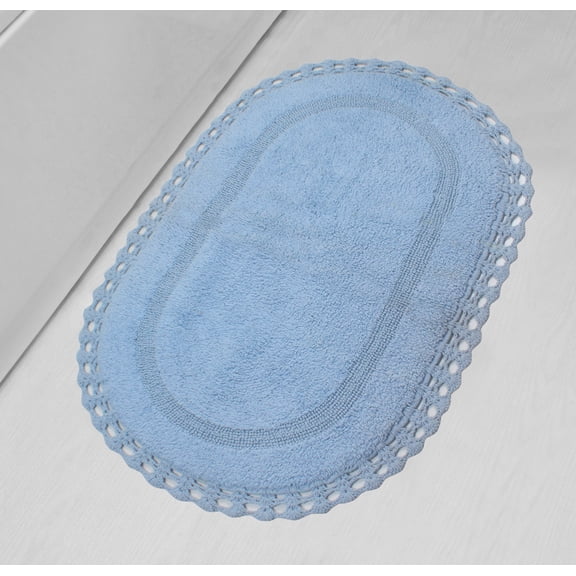 Home Weavers Hampton Crochet Bath Mat 100% Cotton Bathroom Rugs Set, Washable Rug, Extra Soft and Absorbent bath Rug, Kitchen Mat, Bath Mat Set, Bath Floor Mat Reversible, 24"x40" Rectangle, Blue
