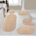 thumbnail image 1 of Home Weavers Hampton Crochet Bath Mat 100% Cotton Reversible Bathroom Rug Set Machine Washable Bathroom Rug, Bath Rug, U Shaped Contour, Runner, Bathroom Rug, Linen Color 5 Piece Bath Carpet set, 1 of 9