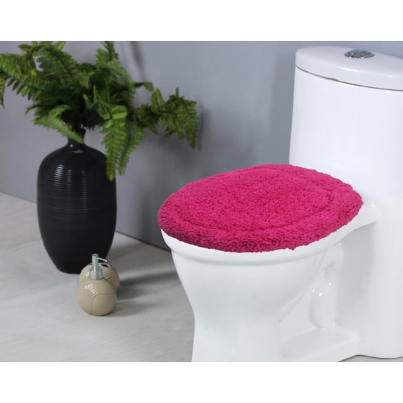 Home Weavers Hampton Crochet Bath Mat Collection 100% Cotton Tufted Bath Rug, Extra Soft and Absorbent Bath Rugs, Machine Wash, bath rug for Bathroom, 18"x18" Lid Cover, Hot Pink