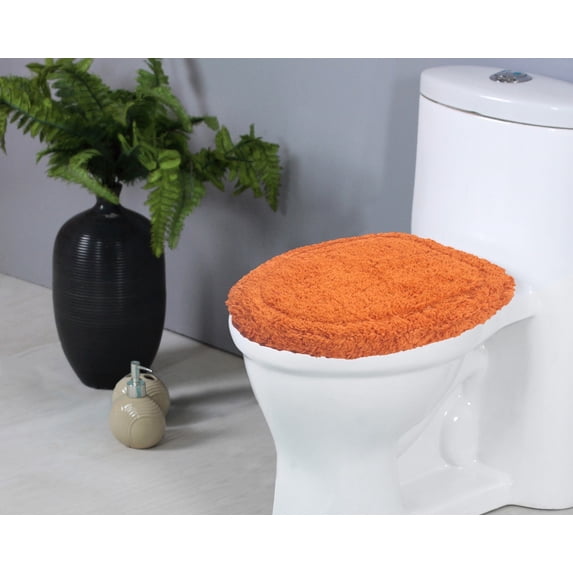 Home Weavers Hampton Crochet Bath Mat Collection Cotton Bath Rug, Extra Soft and Absorbent Bath Rugs, Non-Slip Plush Bath Rug, Machine Wash, bath Rug for Bathroom, 18"x18" Lid Cover, Terracotta