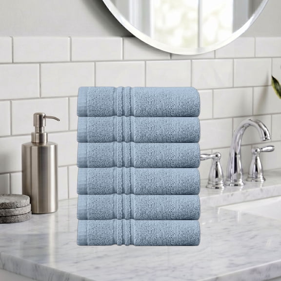 Home Weavers Hazel 500GSM 100% Cotton Zero Twist Super Absorbent Bath Towel Set, 13"x13" (6)(6 Wash Towels), Blue
