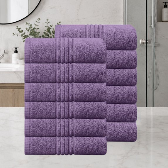 Home Weavers Hazel 500 GSM 100% Cotton Hand Towels, Set of 12, Zero Twist, Quick Dry, 16"x24", Purple