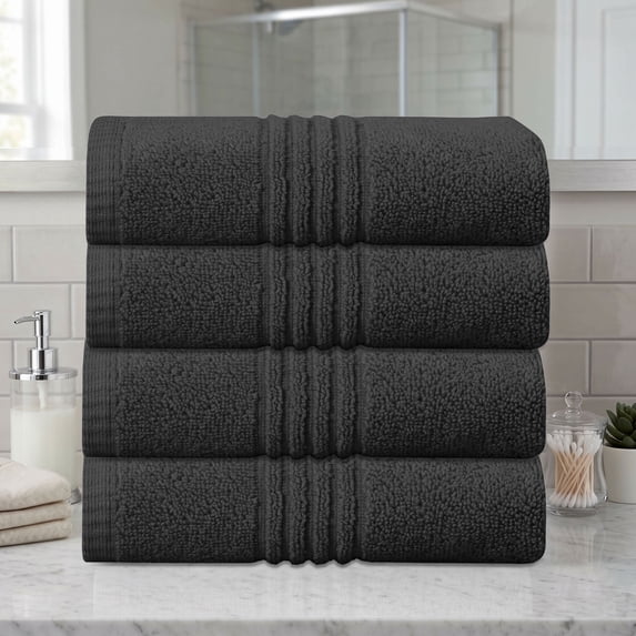Home Weavers Hazel 500 GSM 100% Cotton Hand Towels, Set of 4, Zero Twist, Quick Dry, 16"x24", Black