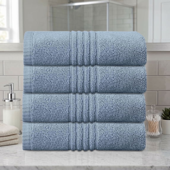 Home Weavers Hazel 500 GSM 100% Cotton Hand Towels, Set of 4, Zero Twist, Quick Dry, 16"x24", Blue
