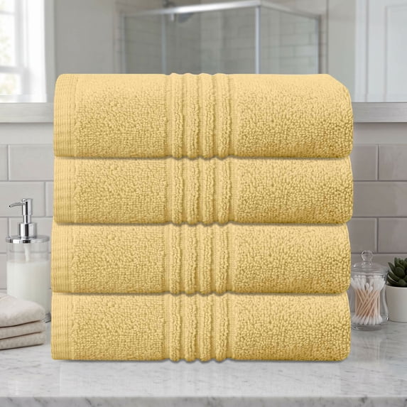 Home Weavers Hazel 500 GSM 100% Cotton Hand Towels, Set of 4, Zero Twist, Quick Dry, 16"x24", Yellow