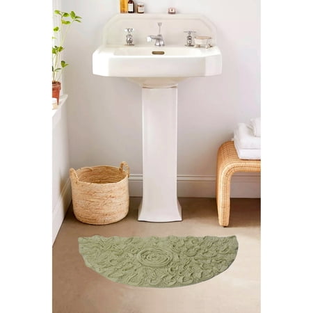 Home Weavers Inc Bell Flower Bathroom Rug, Cotton Soft, Water Absorbent Bath Rug, Non Slip Shower Rug Machine Washable 17"x30" Slice Rug Green