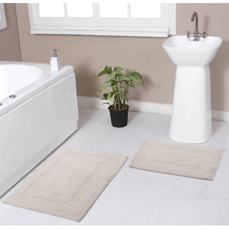 Home Weavers Inc Classy Bathmat Collection 100% Cotton Non-Slip 2 Piece Bath Carpet set, Bathroom Rug- 17"x24", Bath Rug- 21"x34" Ivory