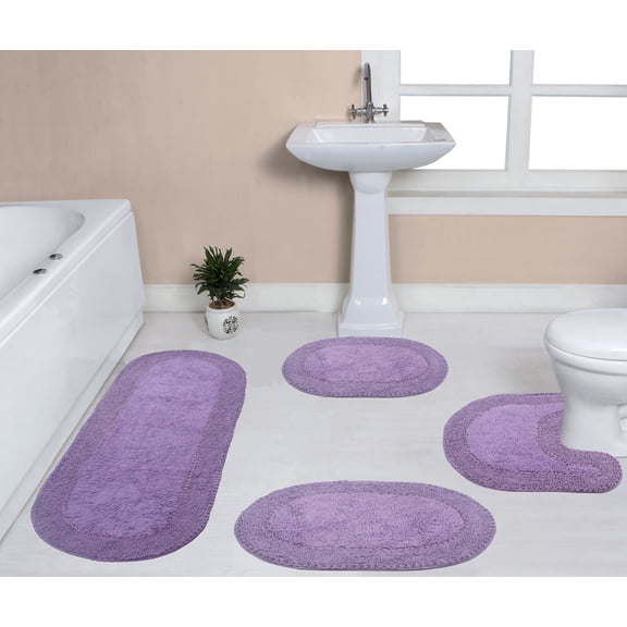 Home Weavers Double Ruffle Collection Bathroom Rugs 4-Piece Set Purple Standard