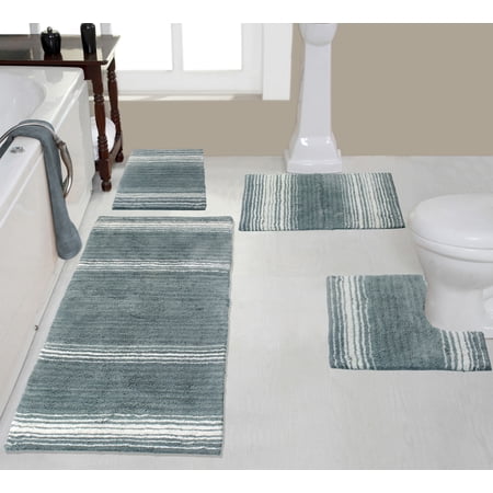 Home Weavers Inc Gradiation Collection Absorbent Cotton 4 Piece Set Machine Washable Bath Rug Grey