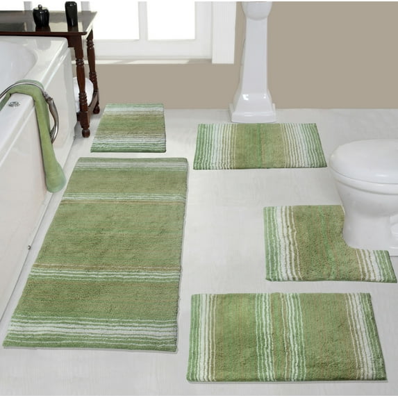 Home Weavers Inc Gradiation Collection Absorbent Cotton 5 Piece Set Machine Washable Bath Rug Sage