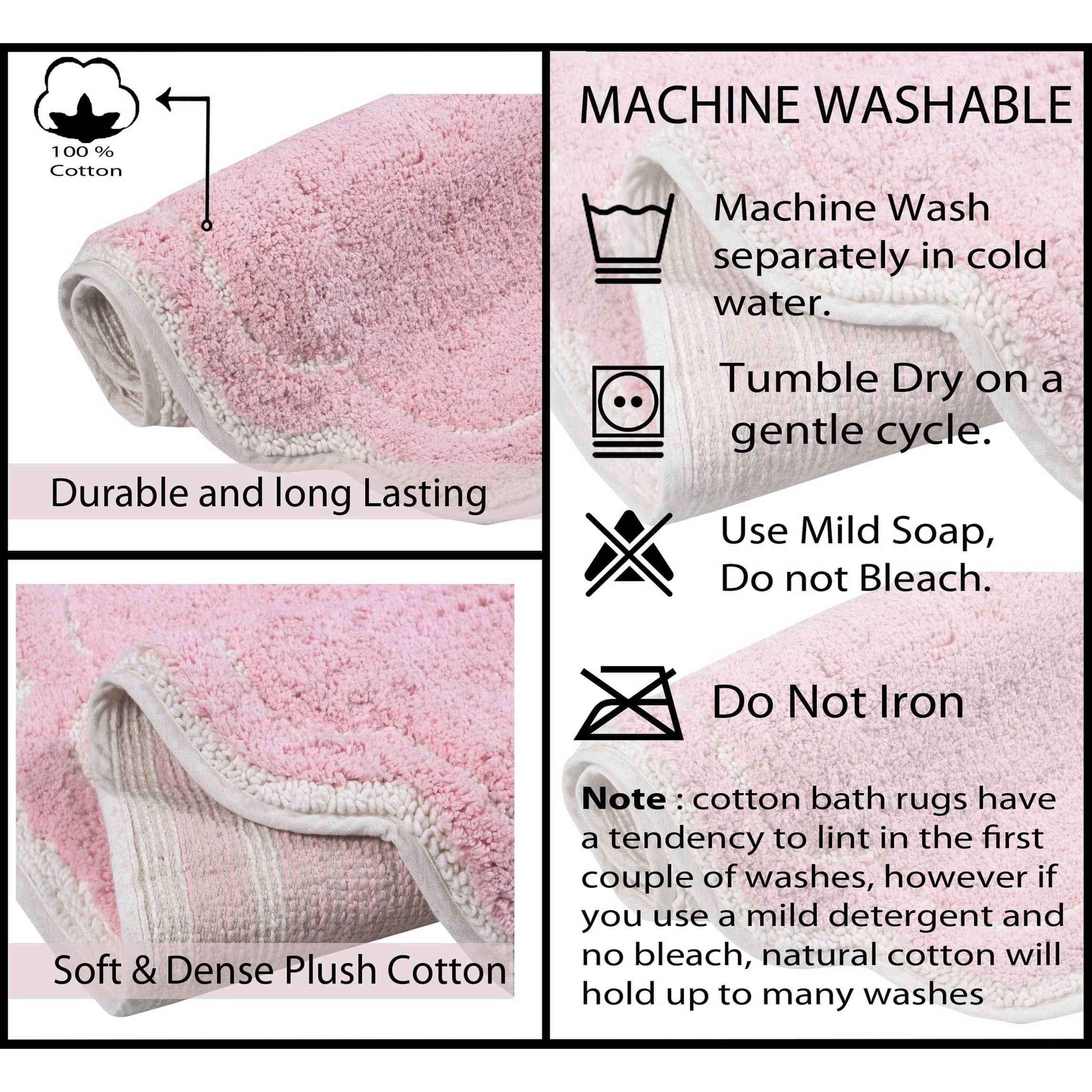 Pink 21"x34" Cotton Bath Rug with Non-Slip Backing