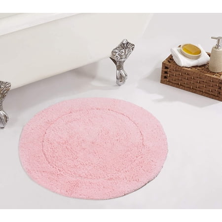 Home Weavers Inc Home Weavers Bathroom Rug, Cotton Soft, Water Absorbent Bath Rug, Non Slip Shower Rug Machine Washable 22" Round Pink