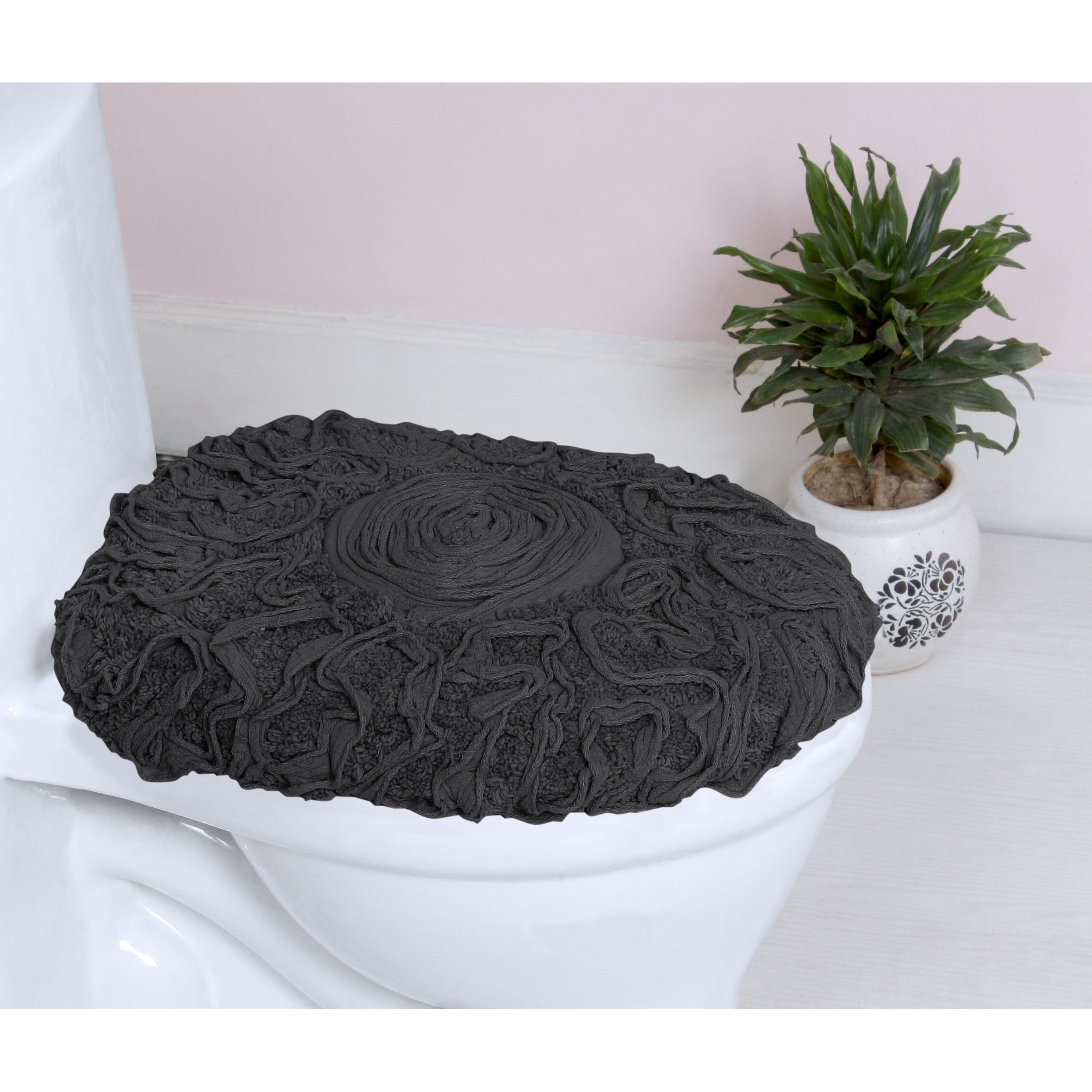 Home Weavers Inc Home Weavers Bell Flower Cotton Soft, Water Absorbent Toilet Seat Lid Cover, Machine Washable 18"x18" Toilet Lid Cover Grey