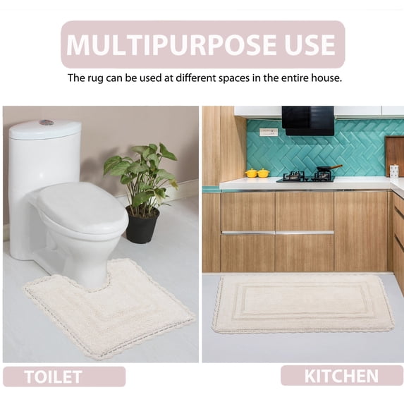 Home Weavers Inc Home Weavers Casual Elegence Bathmat Absorbent Cotton Machine Washable, Reversible Bath Rug Ivory 20"x20"