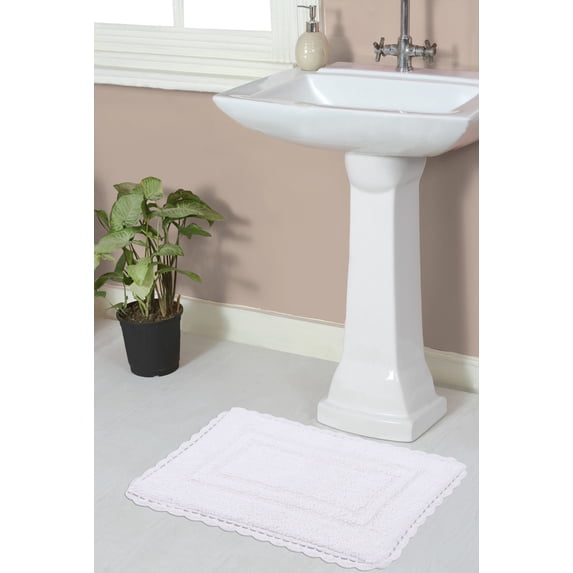 Home Weavers Inc Home Weavers Casual Elegence Bathmat Absorbent Cotton Machine Washable, Reversible Bath Rug White 17"x24"