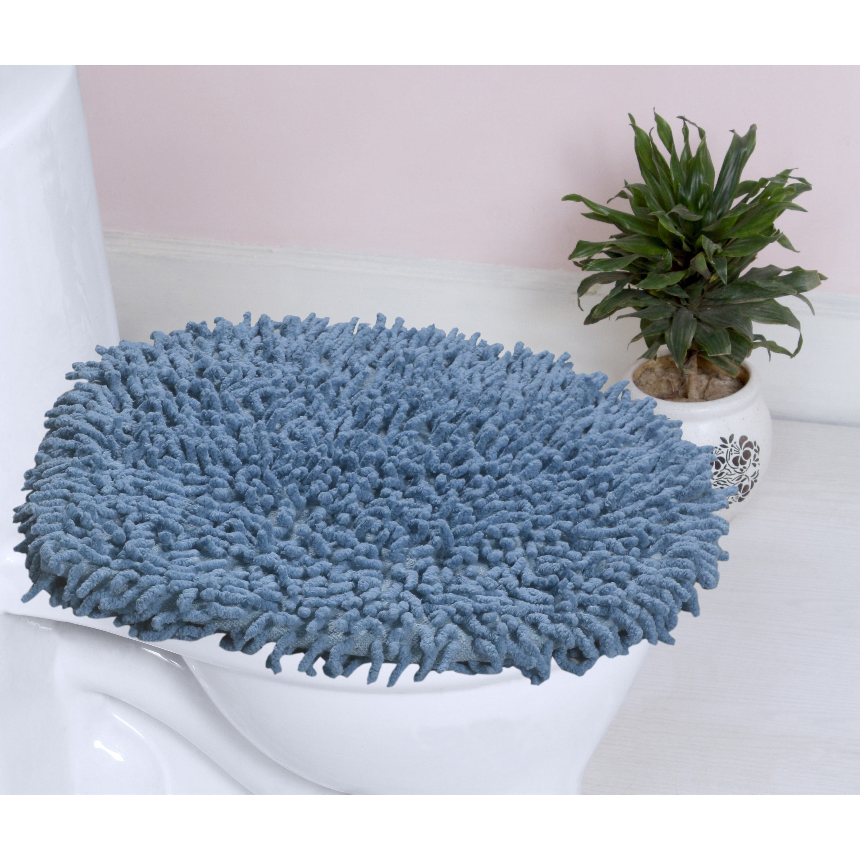 Home Weavers Inc Home Weavers Fantasia Collection Cotton Soft, Water Absorbent Toilet Seat Lid Cover, Machine Washable 18"x18" Toilet Lid Cover Blue