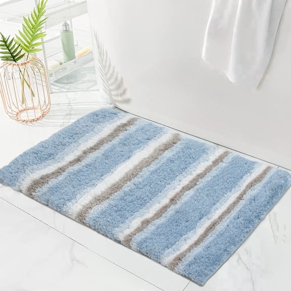 Home Weavers Glamour Collection 100% Polyester Microfiber Bathroom Rug, Non Slip Bath Mat Water Absorbent Soft Microfiber Shaggy Mat Machine Washable, Thick Plush Rugs for Shower - 17"X24", Blue