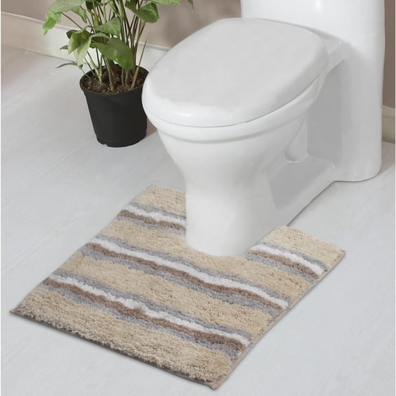 Home Weavers Glamour Collection Polyester Microfiber Contour Bath Rug, Non-Slip, Water Absorbent, Soft Shaggy, Machine Washable, Thick Plush Mat for Bathroom, 20"x20", Linen