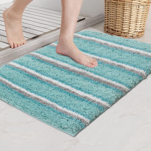 Home Weavers Glamour Collection Microfiber Bath Rug, Non-Slip TPR Backing, Soft Absorbent Bathroom Rug, Machine Washable, 20" x 32", Aqua