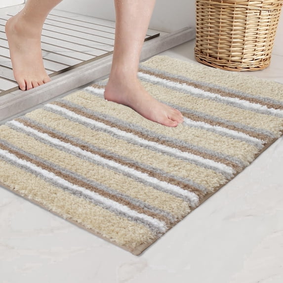 Home Weavers Glamour Collection Microfiber Bath Rug, Non-Slip TPR Backing, Soft Absorbent Bathroom Rug, Machine Washable, 20" x 32", Linen