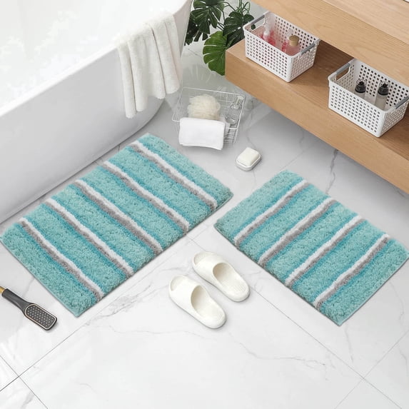 Home Weavers Glamour Collection 100% Polyester Microfiber Non-Slip Bath Rug,Extra Soft Microfiber Bedroom Rug ,Water/Dust Absorbent Fast Dry Shower Mat - 2Pcs Set, Aqua