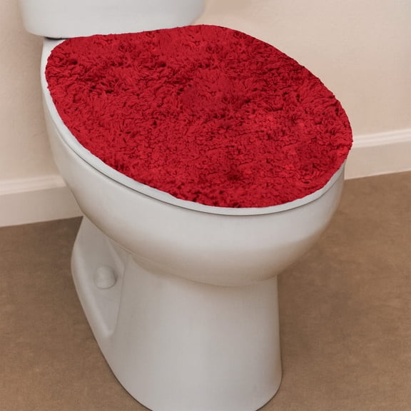 Home Weavers Waterford Bathroom Rug Toilet Lid Seat Cover, Elastic Edges 100% Cotton Soft Universal Fit for Standard Round Elongated Bathroom Bowl Lids, Washable, 18"x18" Toilet Lid Cover Red