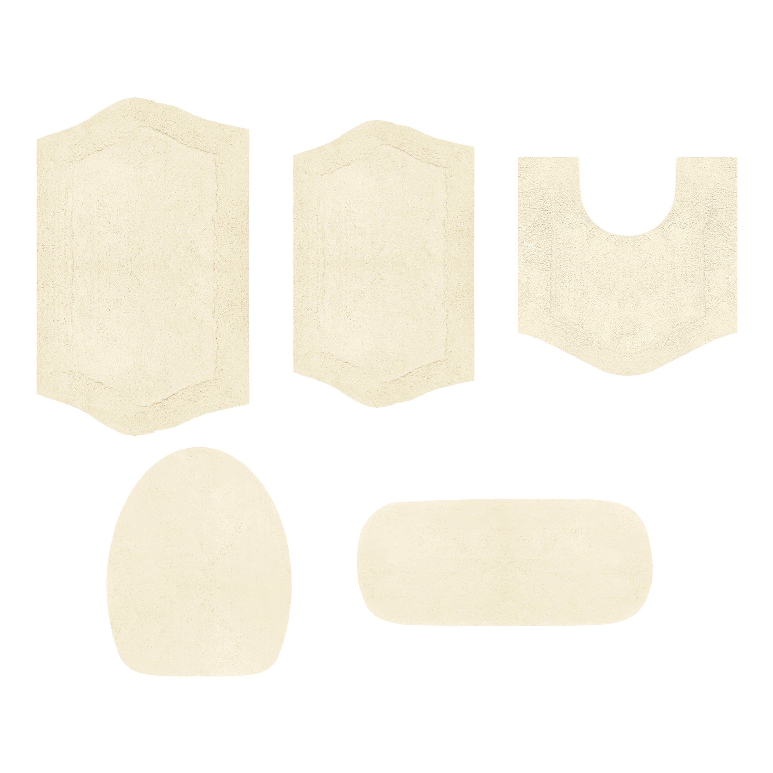 Home Weavers Inc Waterford Collection 100% Cotton Non-Slip Bathroom Rug Set, Machine Washable Bath Rug, 5 Piece Bath Mat Set with Tank Lid Cover Ivory