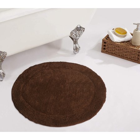 Home Weavers Inc Home Weavers Waterford Collection Absorbent Cotton Machine Washable and Dry 22" Round Bath Rug Chocolate