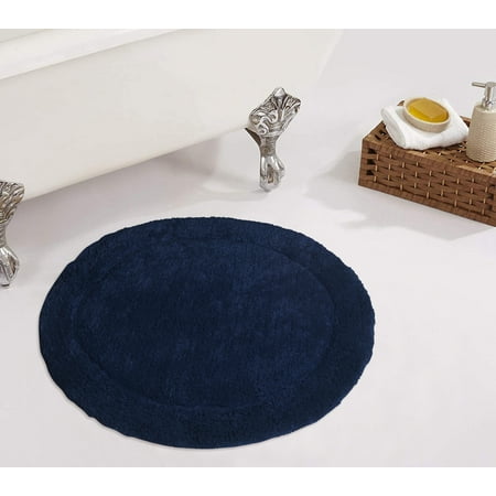 Home Weavers Inc Home Weavers Waterford Collection Absorbent Cotton Machine Washable and Dry 22" Round Bath Rug Navy