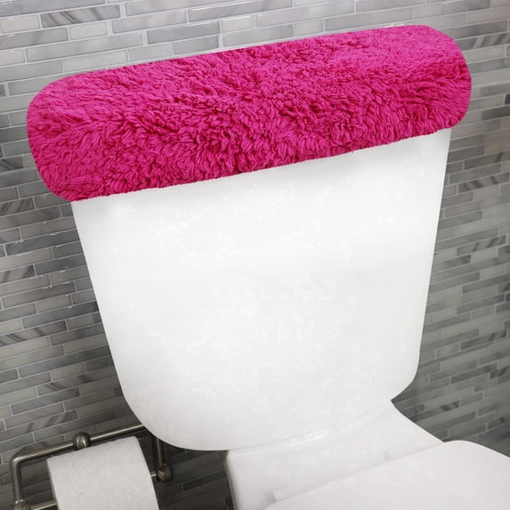 Home Weavers Waterford Collection Bathroom Rug 100% Cotton Fabric, Soft Absorbent, Elastic Edges, Machine Wash Dry, Toilet Tank Lid Cover for Bathroom, 10"x22" Tank Cover, Hot Pink