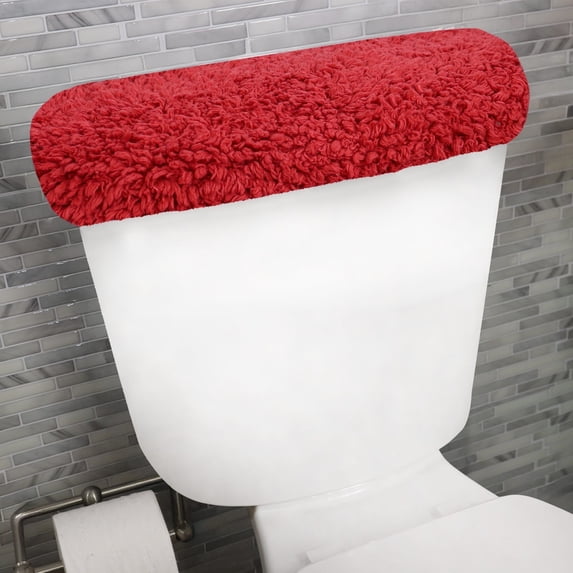 Home Weavers Waterford Collection Bathroom Rug 100% Cotton Fabric, Soft Absorbent, Elastic Edges, Machine Wash Dry, Toilet Tank Lid Cover for Bathroom, 10"x22" Tank Cover, Red