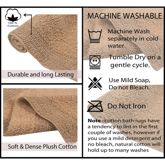 Home Weavers Inc Luxury Collection 100% Cotton Non-Slip Bathroom Rug Set, Machine Washable- Bathroom Rug, Bath Rug 17"x24", 21"x34", 20"x20" - Linen