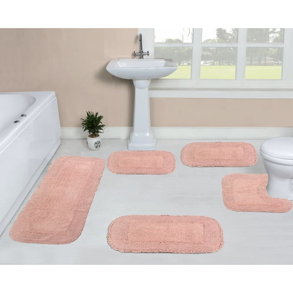 Home Weavers Inc Radiant Collection 100% Cotton Bath Rug Non-Slip Bathroom Rug Set, Machine Washable Bath Rug, 3 Piece Bath Mat Set Pink