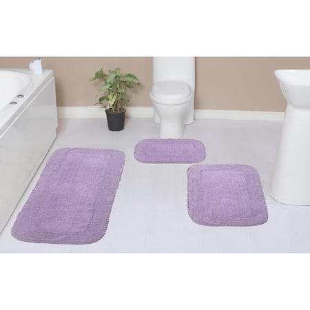Home Weavers Inc Radiant Collection 100% Cotton Non-Slip Bathroom Rug Set, Machine Washable Bath Rug, 3 Piece Set with Runner Rug Purple