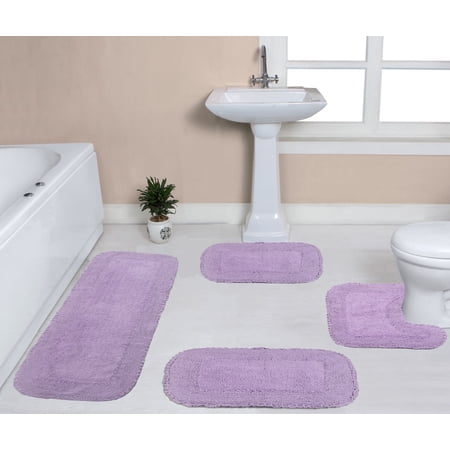 Home Weavers Inc Radiant Collection 100% Cotton Non-Slip Bathroom Rug Set, Machine Washable Bath Rug, 4 Piece Bath Mat Set with Runner Purple