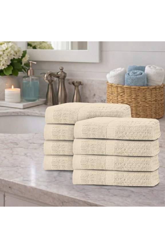 Home Weavers Willow Collection Hand Towels Set of 8 | 100% Cotton Zero Twist | 630 GSM Thick Plush | Soft, Highly Absorbent & Quick Dry | Hotel Quality Luxury Hand Towels | 16x24 Inch | Ivory